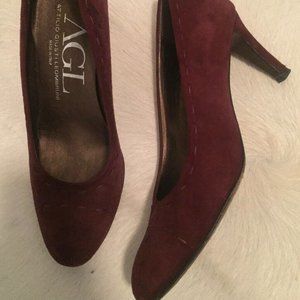 agl attilio giusti leombruni red/burgundy Suede Pumps Shoes Sz 38/7.5-8 heels